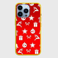 Чехол для iPhone 14 Pro Новогодний узор красный градиент, цвет: 3D-желтый