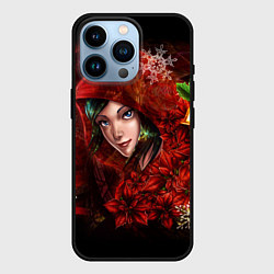 Чехол для iPhone 14 Pro КРАСНАЯ ДЕВИЦА НОВОГДНИЙ УЗОР, НОВЫЙ ГОД 2022, цвет: 3D-черный