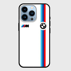 Чехол для iPhone 14 Pro БМВ 3 STRIPE BMW WHITE, цвет: 3D-черный