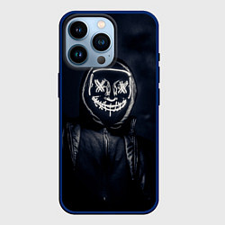 Чехол для iPhone 14 Pro Неоновая маска анонимуса - Белый, цвет: 3D-тёмно-синий