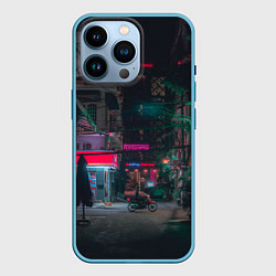 Чехол для iPhone 14 Pro Неоновый мрачный город - Тёмно-зелёный, цвет: 3D-голубой