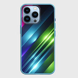 Чехол для iPhone 14 Pro Неоновые линии во тьме - Синий, цвет: 3D-голубой