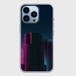 Чехол для iPhone 14 Pro Неоновые небоскрёбы - Розовый, цвет: 3D-светло-сиреневый