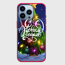 Чехол для iPhone 14 Pro Новогодняя яркая елка, цвет: 3D-малиновый