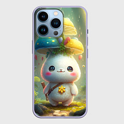 Чехол для iPhone 14 Pro Мультяшный зайка с грибом на голове, цвет: 3D-светло-сиреневый