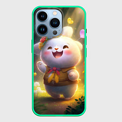 Чехол для iPhone 14 Pro Счастливый мультяшный заяц, цвет: 3D-мятный