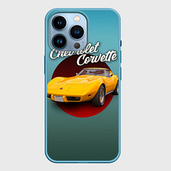 Чехол для iPhone 14 Pro Классический спорткар Chevrolet Corvette Stingray, цвет: 3D-голубой