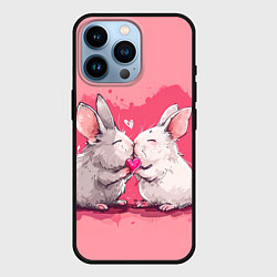 Чехол для iPhone 14 Pro Милые влюбленные кролики, цвет: 3D-черный