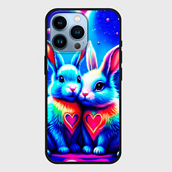 Чехол для iPhone 14 Pro Неоновые зайчики - любовь сердечки, цвет: 3D-черный