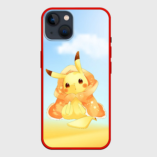 Чехол iPhone 14 Пикачу с пледом / 3D-Красный – фото 1