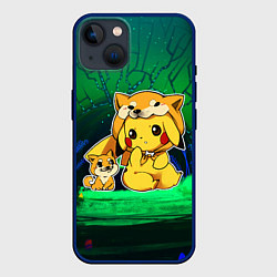Чехол для iPhone 14 Пикачу и корги, цвет: 3D-тёмно-синий