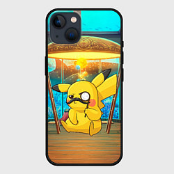 Чехол для iPhone 14 Пикачу детектив, цвет: 3D-черный