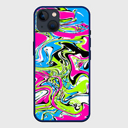 Чехол для iPhone 14 Абстрактные мраморные разводы в ярких цветах Поп а, цвет: 3D-тёмно-синий