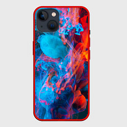 Чехол для iPhone 14 Красный и синий абстрактный дым, цвет: 3D-красный