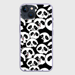 Чехол для iPhone 14 Весёлые панды, цвет: 3D-светло-сиреневый