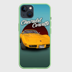 Чехол для iPhone 14 Американский спорткар Chevrolet Corvette Stingray, цвет: 3D-салатовый