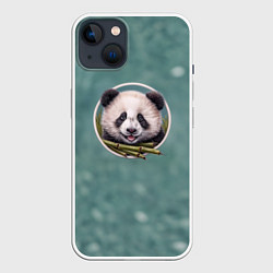 Чехол для iPhone 14 Милая мордочка панды с бамбуком, цвет: 3D-белый