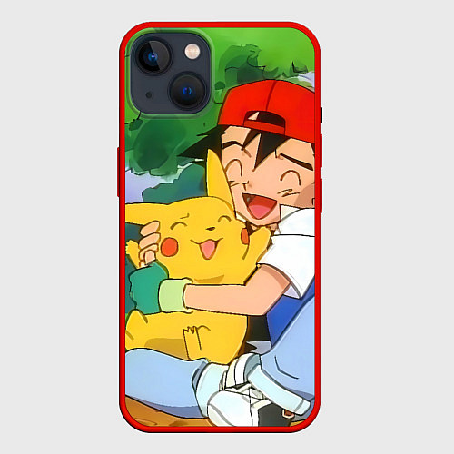 Чехол iPhone 14 Pokemon - энергия в объятиях / 3D-Красный – фото 1