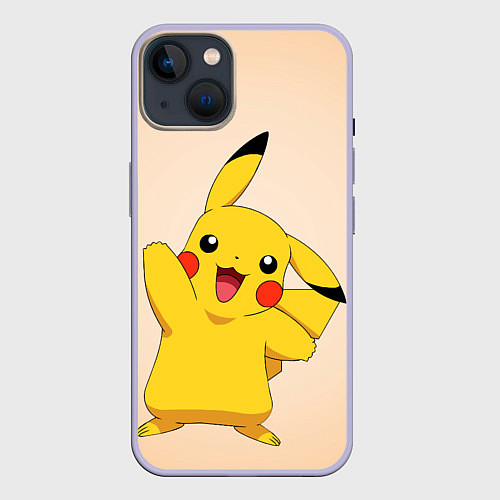 Чехол iPhone 14 Пикачу на бежевом фоне / 3D-Светло-сиреневый – фото 1
