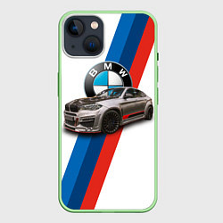 Чехол для iPhone 14 Немецкий кроссовер BMW X6 M, цвет: 3D-салатовый