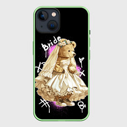 Чехол для iPhone 14 Невеста - медведь, цвет: 3D-салатовый