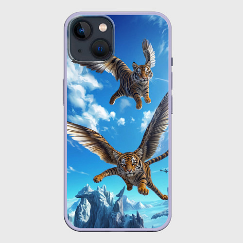Чехол iPhone 14 Летающие тигрята / 3D-Светло-сиреневый – фото 1