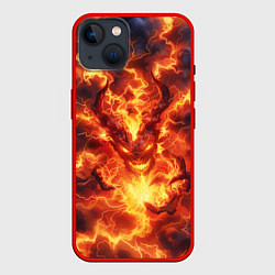 Чехол для iPhone 14 Огненный демон, цвет: 3D-красный