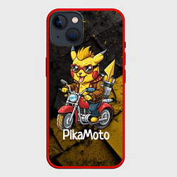 Чехол для iPhone 14 Пикачу мотоциклист, цвет: 3D-красный