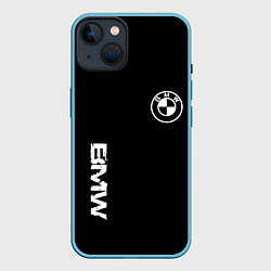 Чехол для iPhone 14 BMW logo white auto, цвет: 3D-голубой