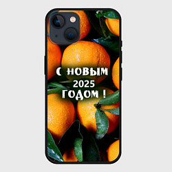Чехол для iPhone 14 Много апельсинов мандаринов: с новым 2025 годом, цвет: 3D-черный