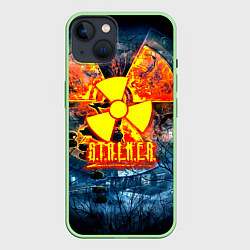 Чехол для iPhone 14 Stalker огненное лого чернобыль, цвет: 3D-салатовый
