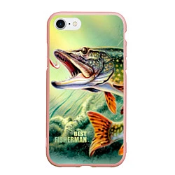 Чехол iPhone 7/8 матовый Лучший щучий рыбак, цвет: 3D-светло-розовый
