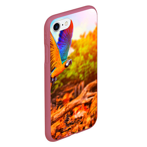 Чехол iPhone 7/8 матовый Взмах попугая / 3D-Малиновый – фото 2