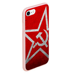 Чехол iPhone 7/8 матовый Флаг СССР: Серп и Молот, цвет: 3D-светло-розовый — фото 2