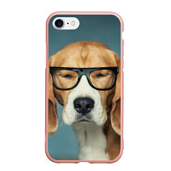 Чехол iPhone 7/8 матовый Бигль в очках, цвет: 3D-светло-розовый