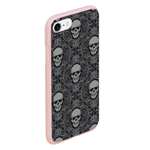 Чехол iPhone 7/8 матовый Ажурные черепа / 3D-Светло-розовый – фото 2