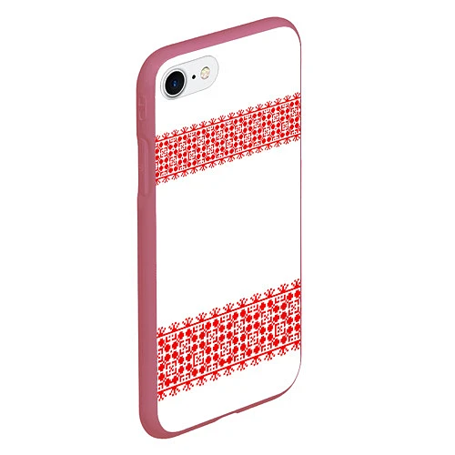 Чехол iPhone 7/8 матовый Славянский орнамент (на белом) / 3D-Малиновый – фото 2