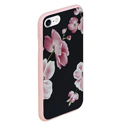 Чехол iPhone 7/8 матовый Цветы на черном фоне, цвет: 3D-светло-розовый — фото 2