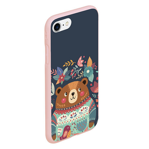 Чехол iPhone 7/8 матовый Осенний медведь / 3D-Светло-розовый – фото 2