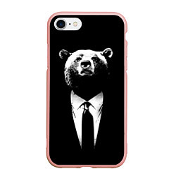 Чехол iPhone 7/8 матовый Медведь бизнесмен, цвет: 3D-светло-розовый