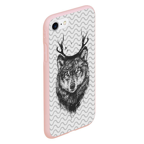 Чехол iPhone 7/8 матовый Рогатый волк / 3D-Светло-розовый – фото 2