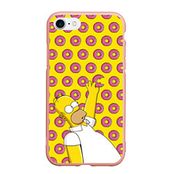 Чехол iPhone 7/8 матовый Пончики Гомера Симпсона, цвет: 3D-светло-розовый