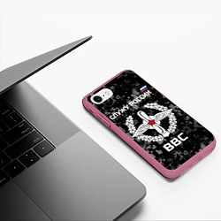 Чехол iPhone 7/8 матовый ВВС: Служу России, цвет: 3D-малиновый — фото 2
