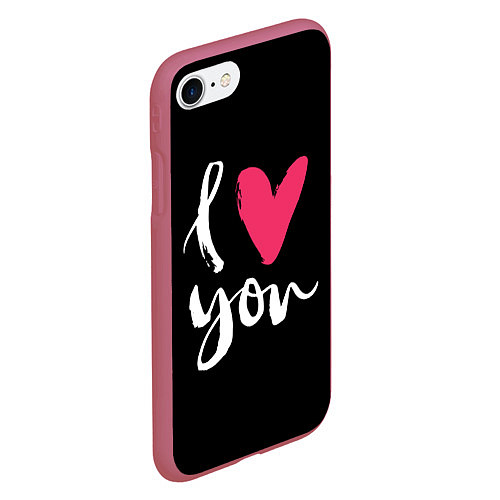 Чехол iPhone 7/8 матовый Valentines Day, I Iove you / 3D-Малиновый – фото 2