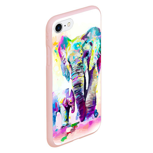 Чехол iPhone 7/8 матовый Акварельные слоны / 3D-Светло-розовый – фото 2