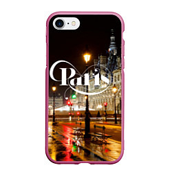 Чехол iPhone 7/8 матовый Night Paris, цвет: 3D-малиновый