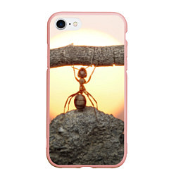 Чехол iPhone 7/8 матовый Муравей-силач, цвет: 3D-светло-розовый