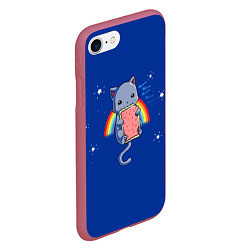 Чехол iPhone 7/8 матовый Котик на радуге, цвет: 3D-малиновый — фото 2
