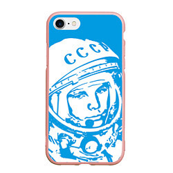 Чехол iPhone 7/8 матовый Гагарин: CCCP, цвет: 3D-светло-розовый
