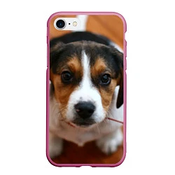 Чехол iPhone 7/8 матовый Глазастый щенок, цвет: 3D-малиновый